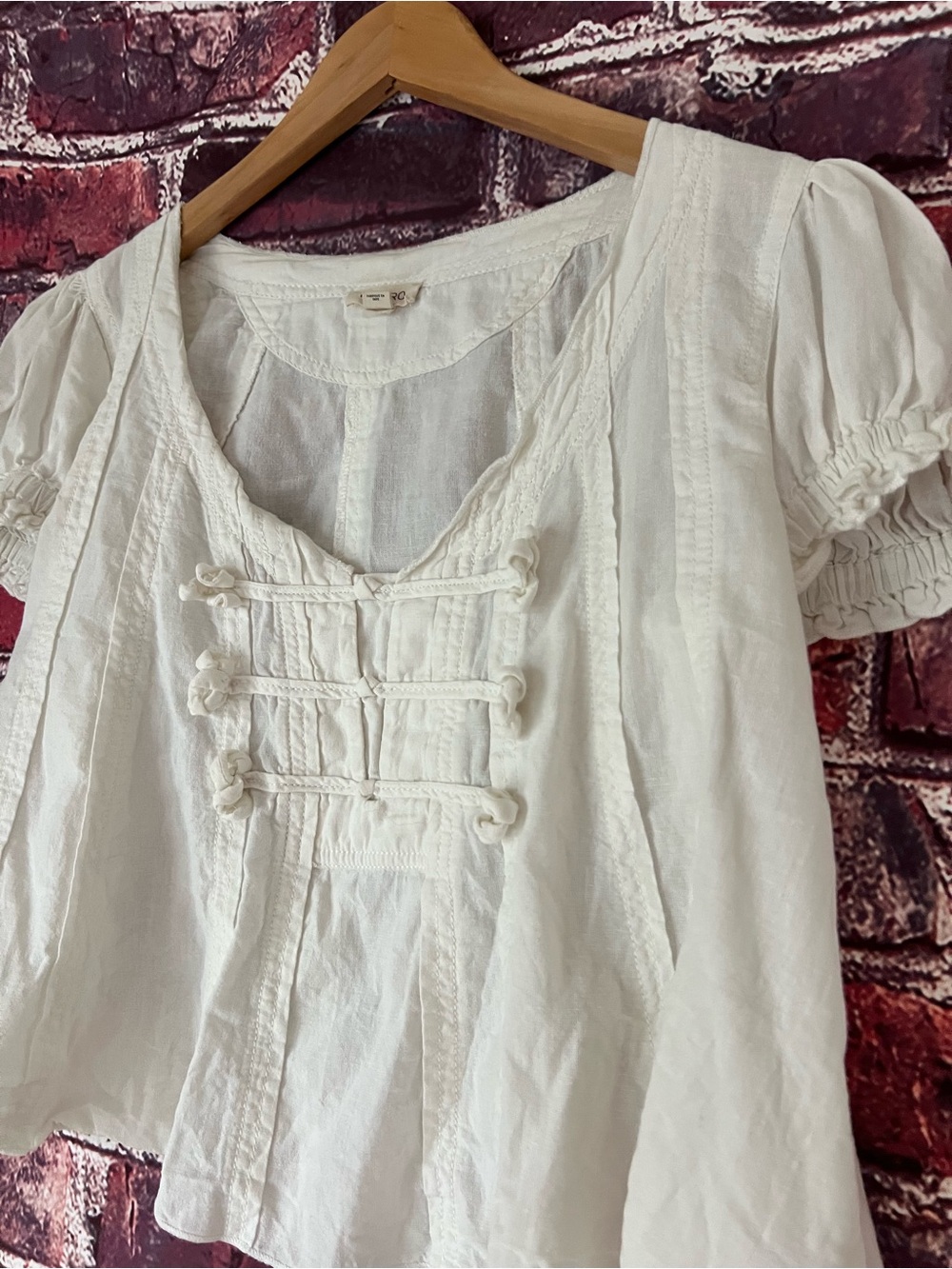 Pilcro White Cotton Short Puff-Sleeve Peasant Top - Picture 2 of 5